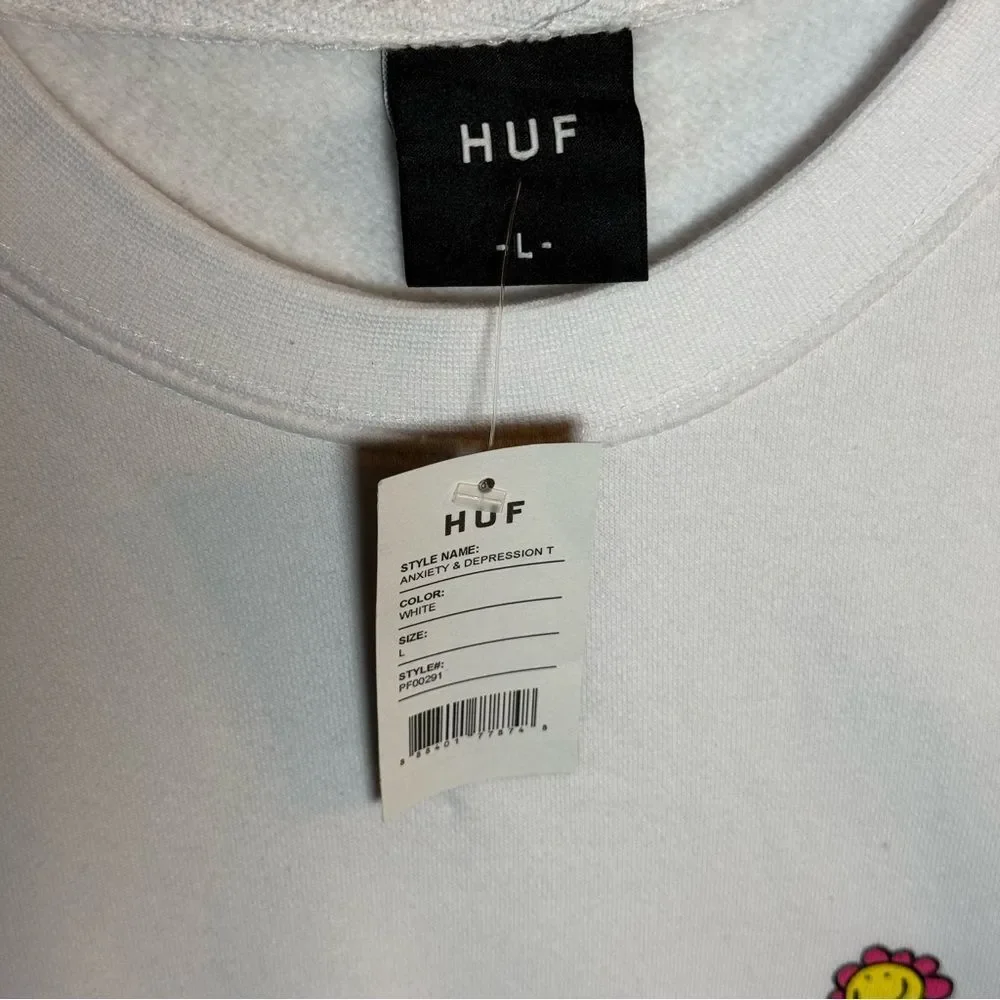 HUF Triple Triangle Anxiety and Depression Smiley Flower Crewneck Sweatshirt- L